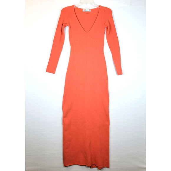 Free People Womens Trixie Beach Maxi Ribbed Knit Sweater Dress Size Small Orange - Picture 1 of 9